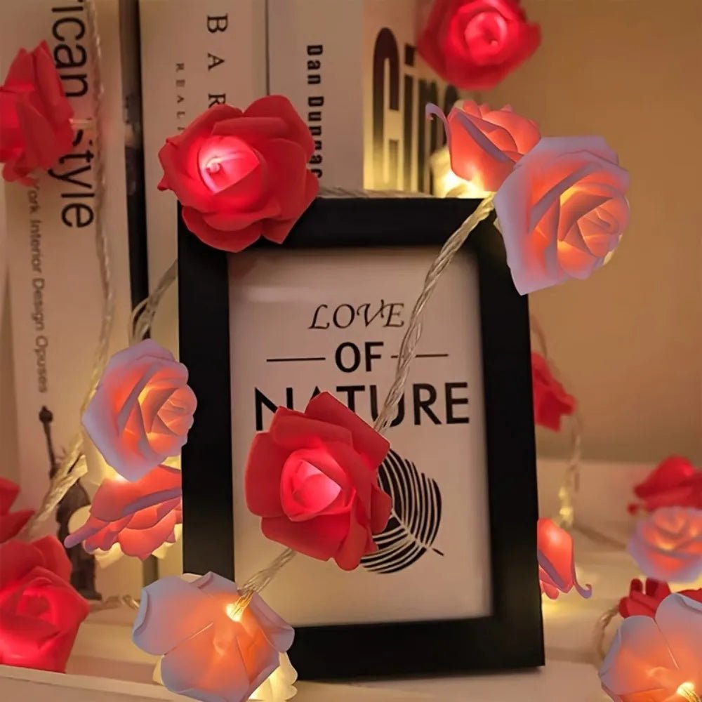 RoseAura Batteriebetriebene künstliche Rosen-Lichterkette für Valentinstagsromantik