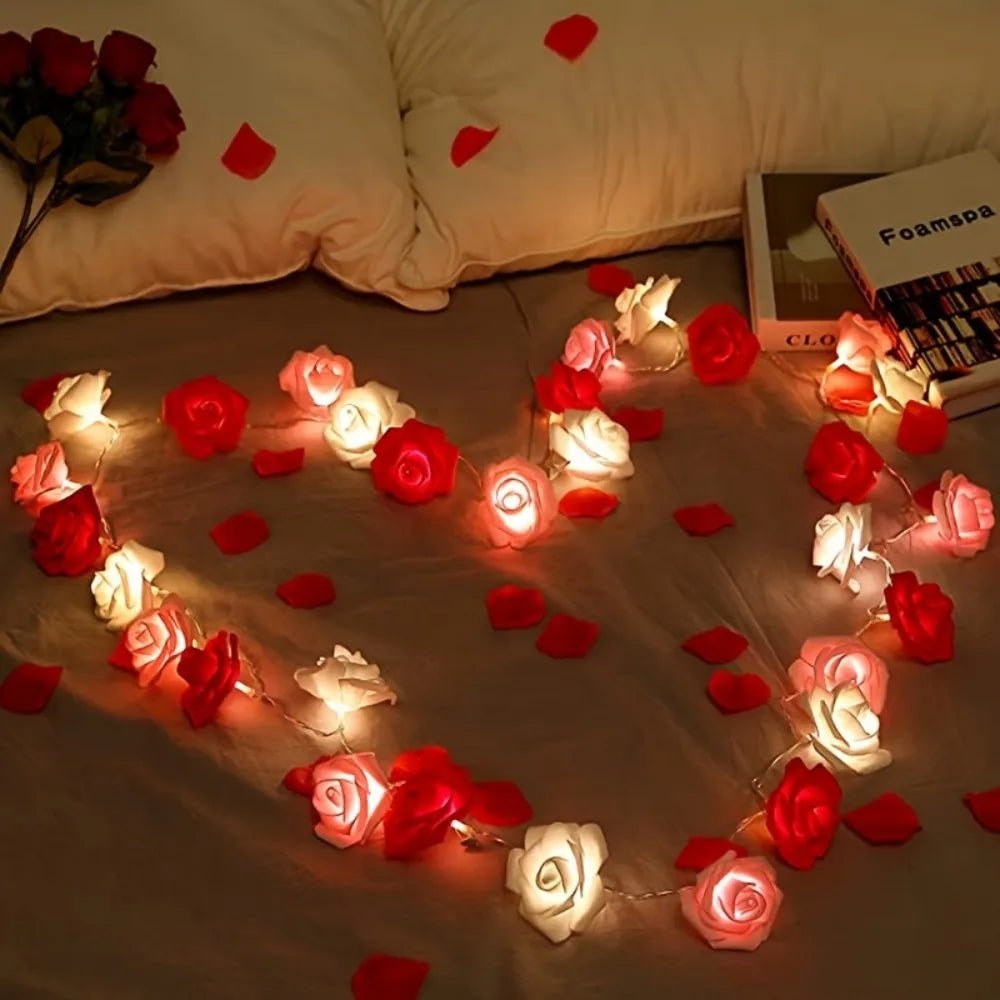 RoseAura Batteriebetriebene künstliche Rosen-Lichterkette für Valentinstagsromantik