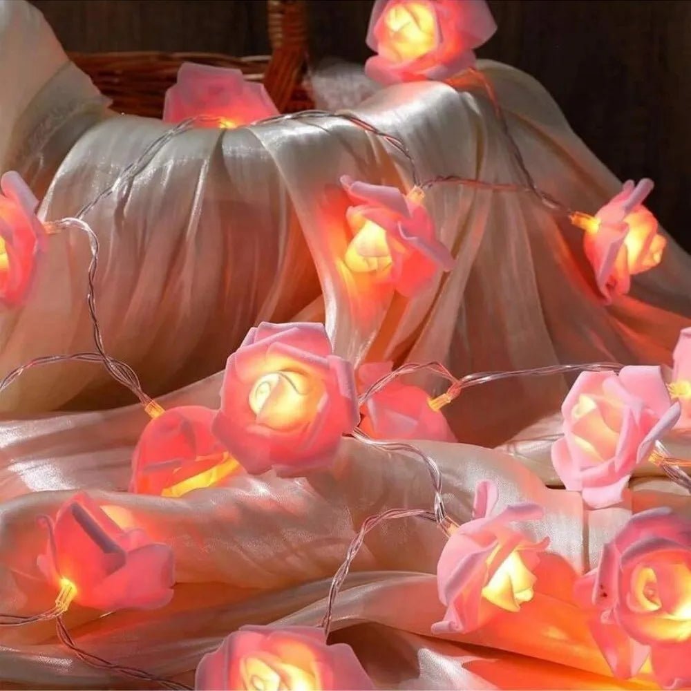 RoseAura Batteriebetriebene künstliche Rosen-Lichterkette für Valentinstagsromantik