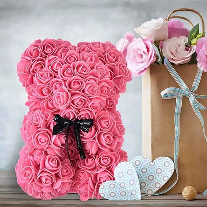 Aurora Bloom Artificial Foam Rose Bear For Valentine's Day And Home Decor