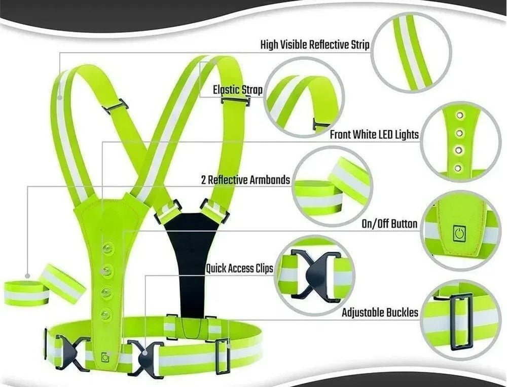 LumaPath LED Reflector Running Vest With Adjustable Fit And Safety Lights
