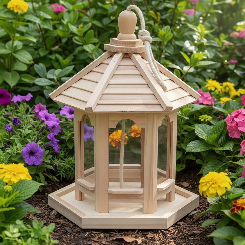 Rustic Wooden Bird Feeder with Water System