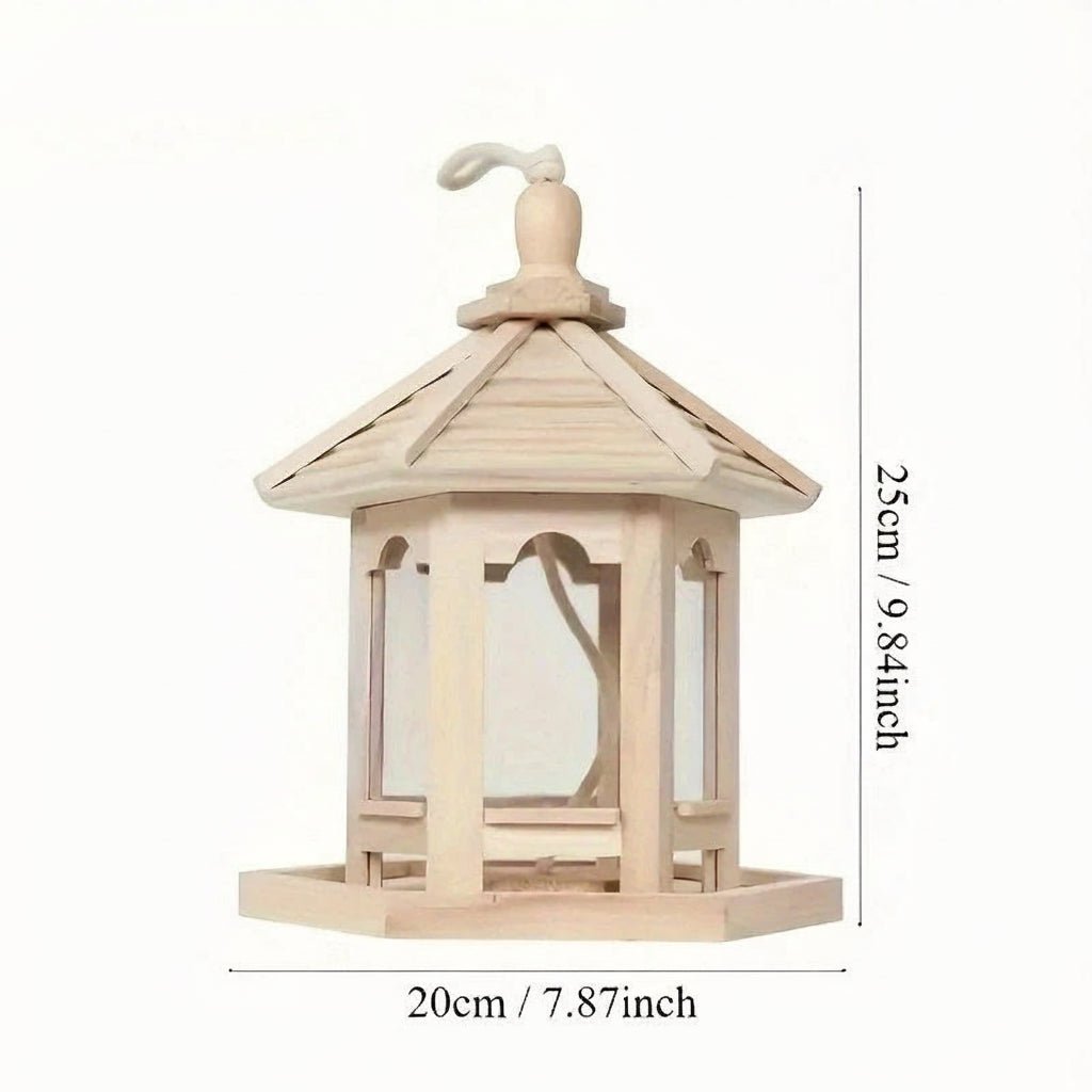 Rustic Wooden Bird Feeder with Water System