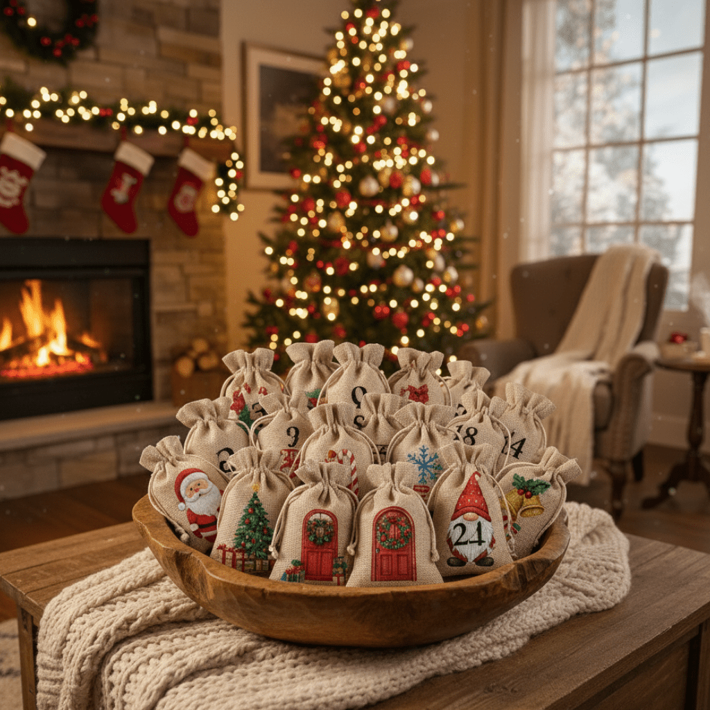 Evergreen Burlap Co 24 Jutetaschen für natürliche Weihnachtspräsentation