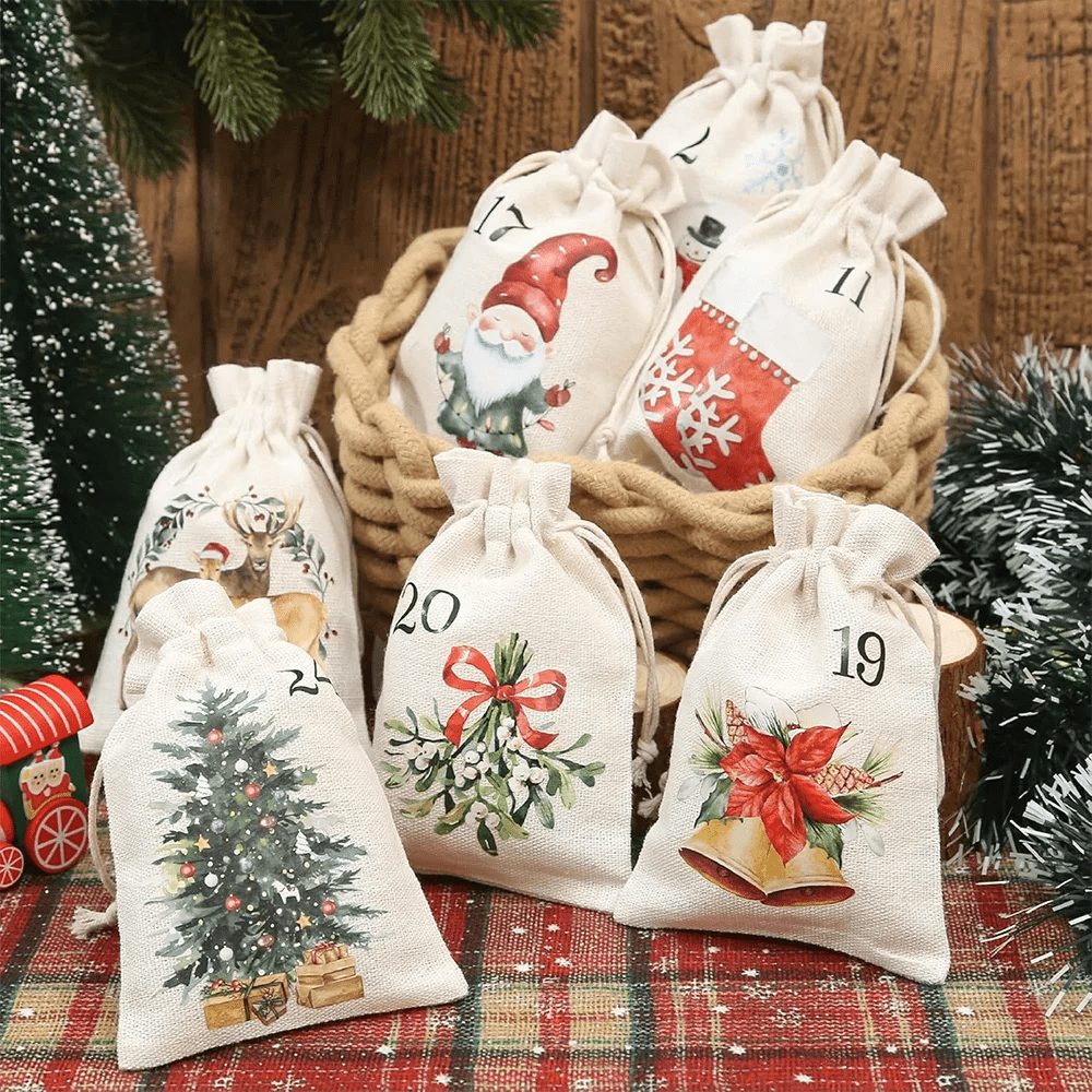 Evergreen Burlap Co 24 Jutetaschen für natürliche Weihnachtspräsentation