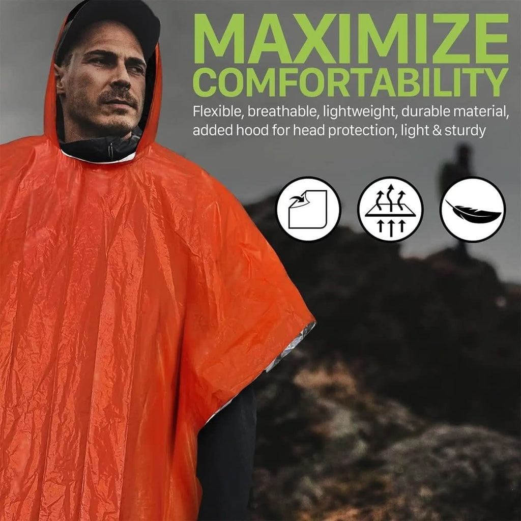 StormGuard Reusable Emergency Poncho With Hood For Outdoor Protection