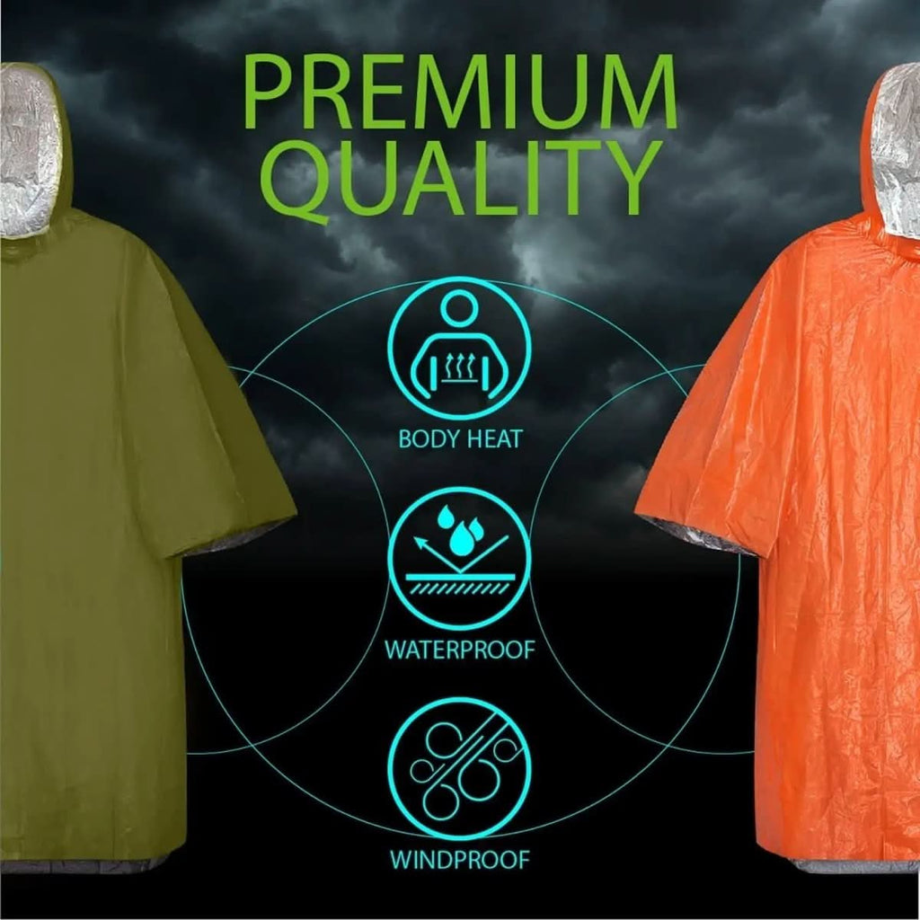 StormGuard Reusable Emergency Poncho With Hood For Outdoor Protection