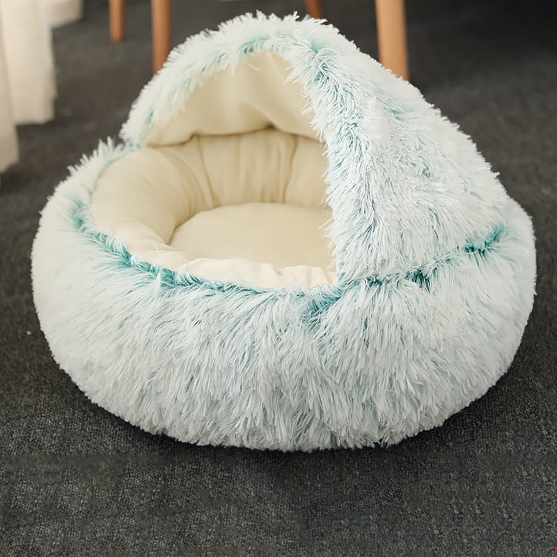 Calming Round Plush Cave Bed For Dogs And Cats With Cozy Design