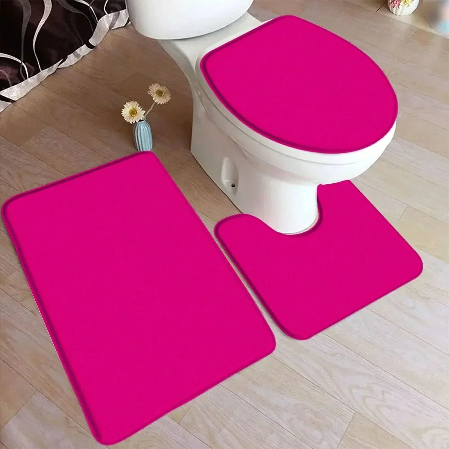 Sada koupelnových koberečků CozyNest z flanelu, 3 díly s protiskluzovou spodní stranou