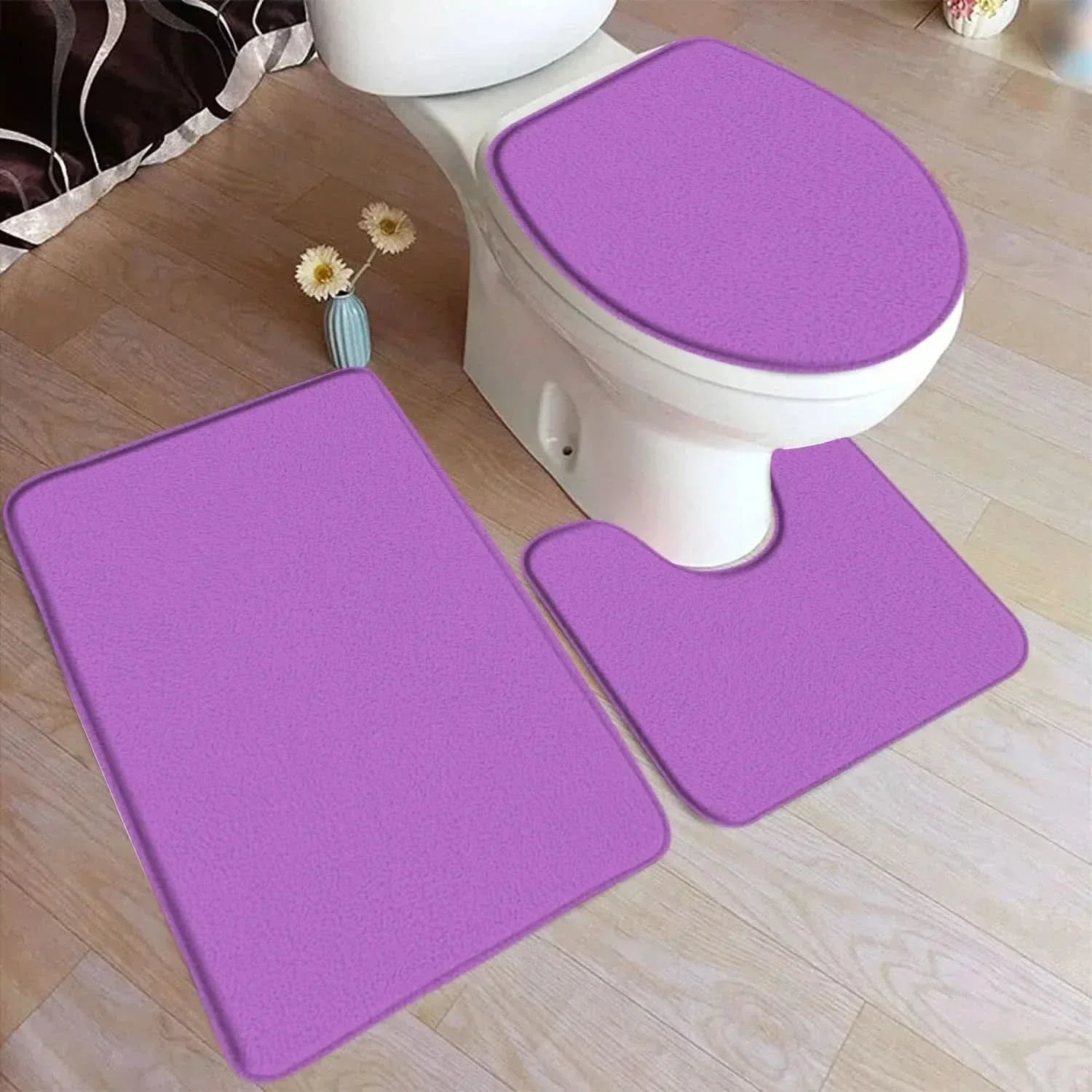 Sada koupelnových koberečků CozyNest z flanelu, 3 díly s protiskluzovou spodní stranou