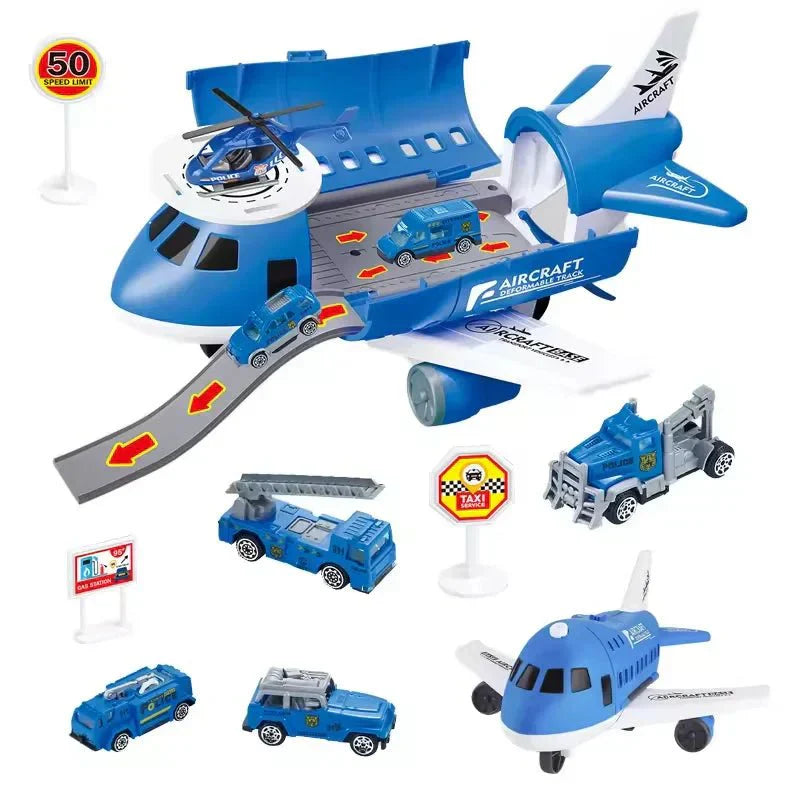 AirNova Playset Inertial Airplane And Vehicle Set With Helicopter And Road Signs