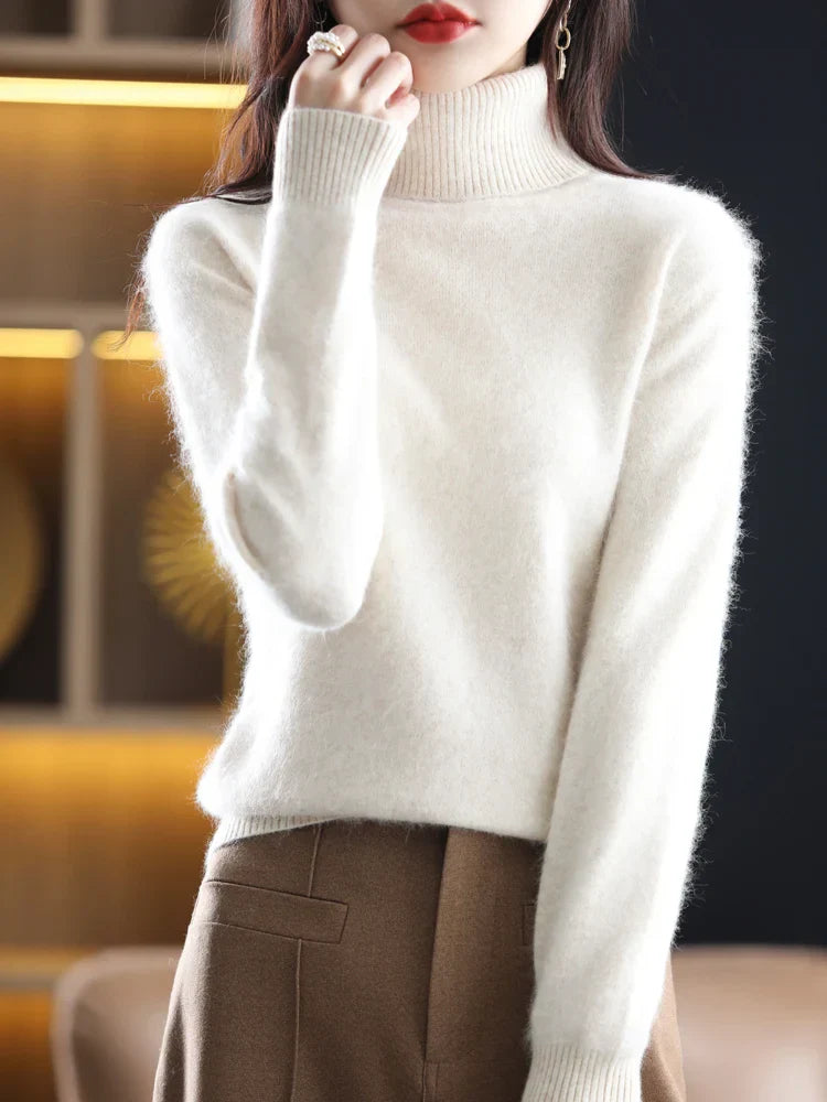 Suéter de cuello alto 100% cachemira para mujer, ajuste slim, en 23 colores
