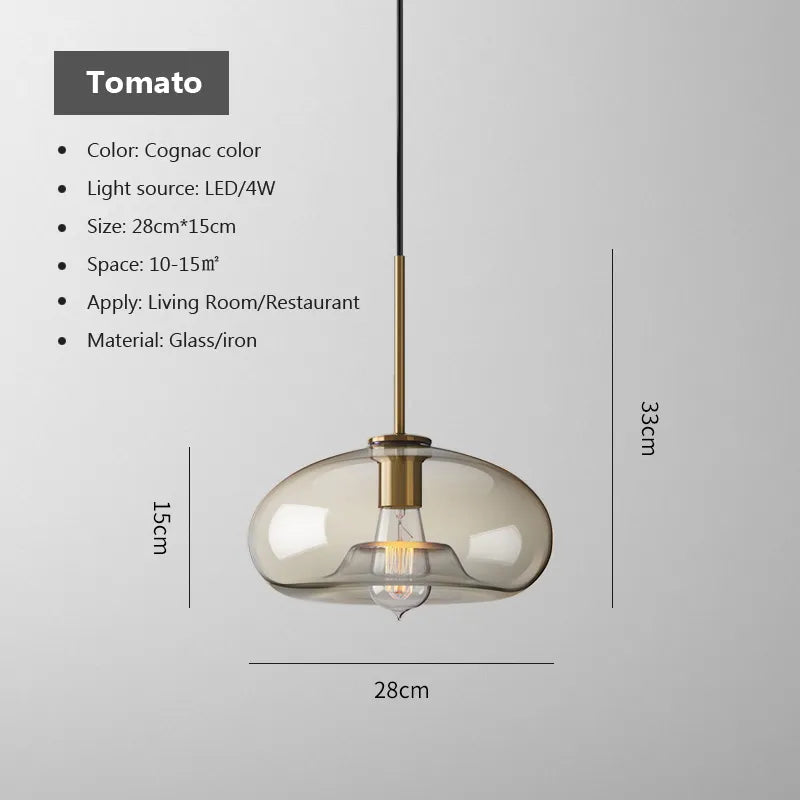 Lampada a sospensione in vetro industriale nordico con LED, stile moderno di lusso