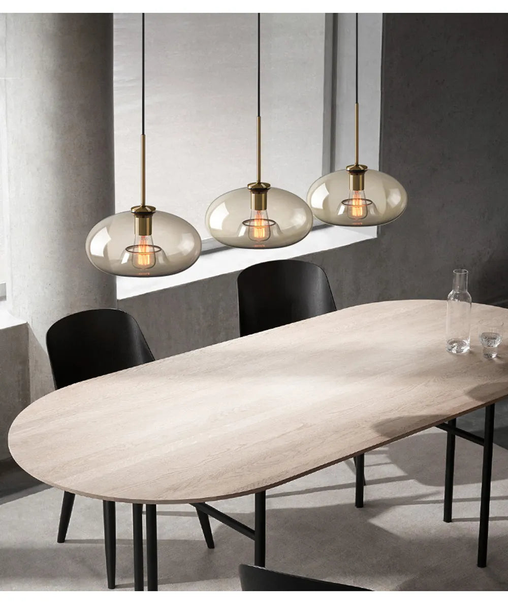Lampada a sospensione in vetro industriale nordico con LED, stile moderno di lusso