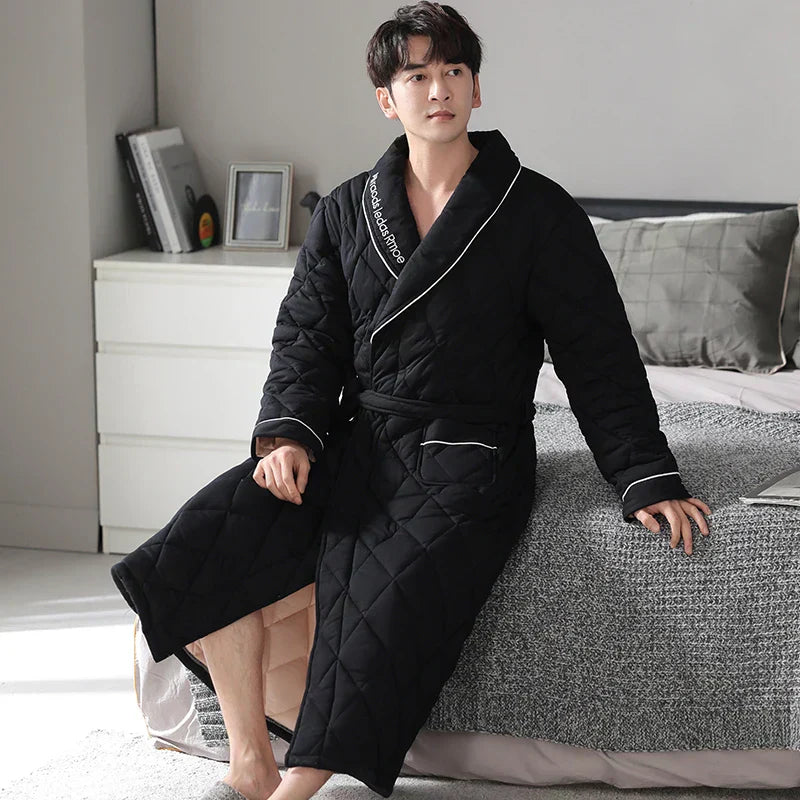 CozyLayer Three-Layer Quilted Bathrobe For Winter Warmth