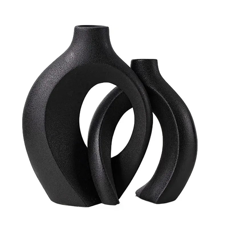 Conjunto de 2 Vasos de Cerâmica Brancos, Decoração Moderna Boho para Casa, Minimalista para Flores Secas