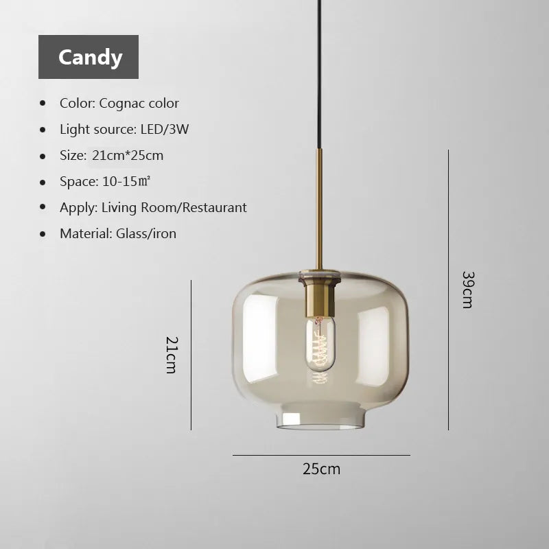 Lampada a sospensione in vetro industriale nordico con LED, stile moderno di lusso
