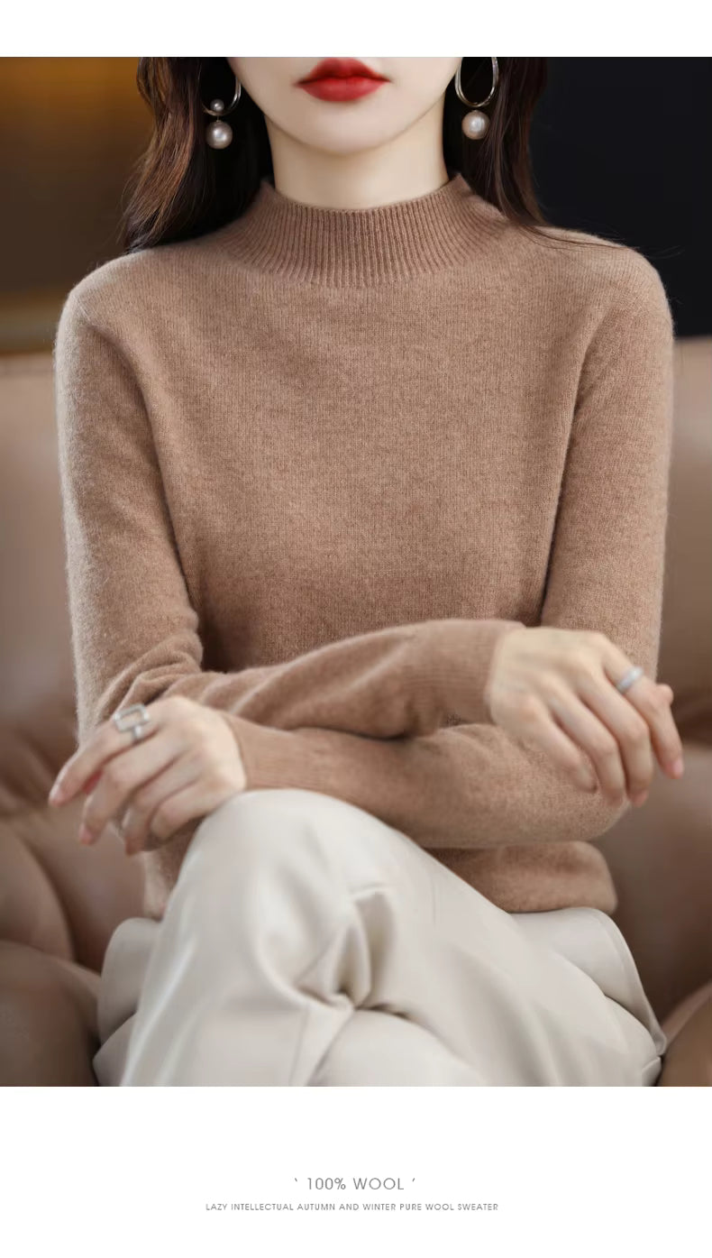Aurora Kvinders 100% Ren Uld Cashmere Sweater til Efterår og Vinter | Fervei