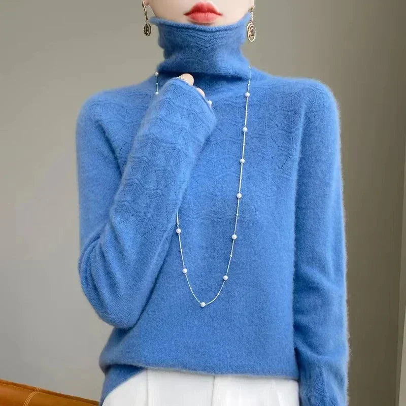 Women's 100 Percent Merino Wool Turtleneck Sweater Knitwear