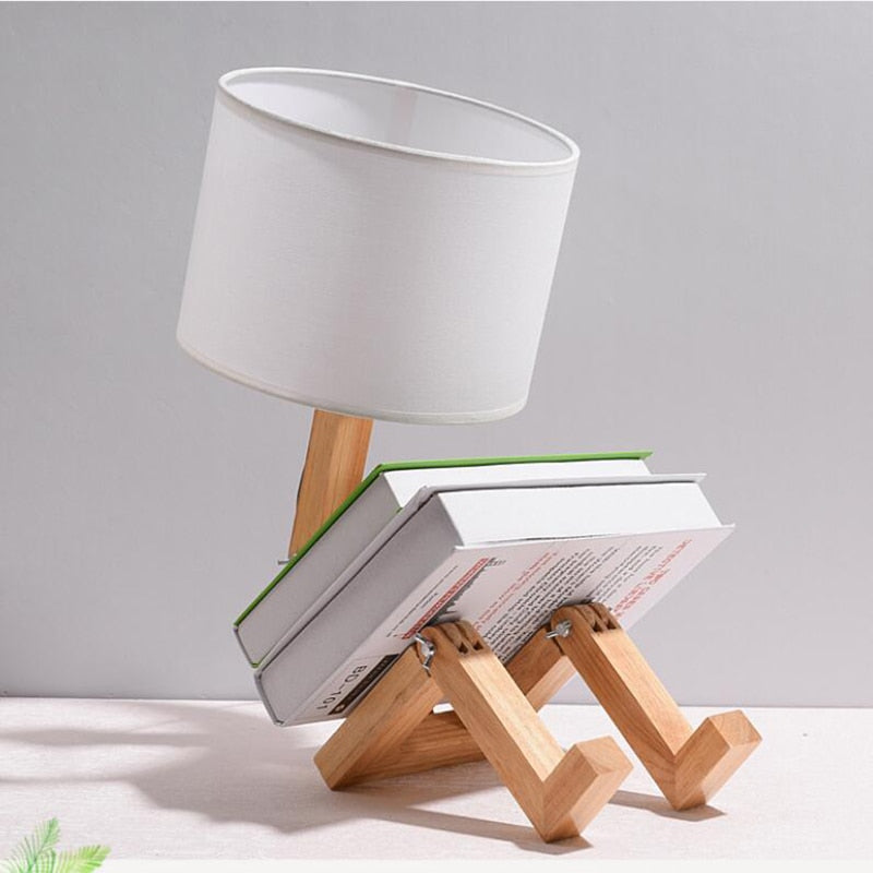 Wooden Table Lamp in Robot Shape