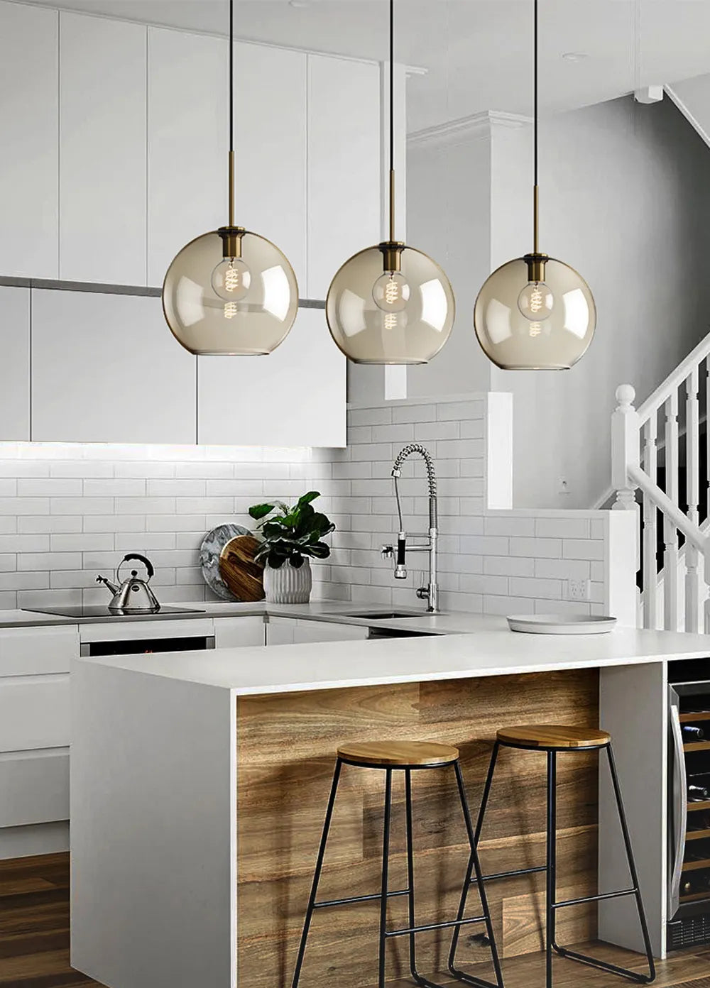 Lampada a sospensione in vetro industriale nordico con LED, stile moderno di lusso
