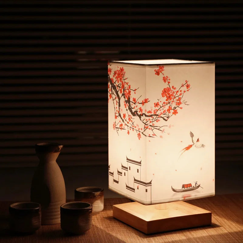 Cherry Blossom Glow Table Lamp With Soft Cloth Shade For Cozy Ambience