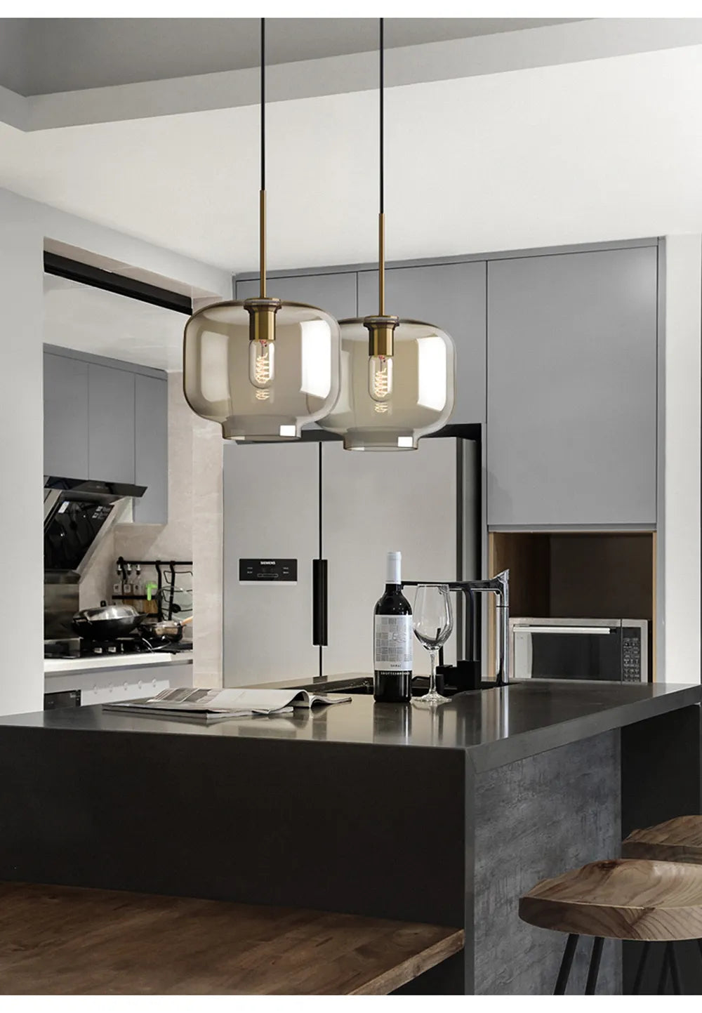 Lampada a sospensione in vetro industriale nordico con LED, stile moderno di lusso