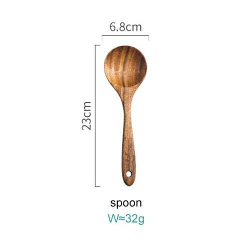 Eight-Piece Acacia Wood Kitchen Set With Holder For Everyday Cooking
