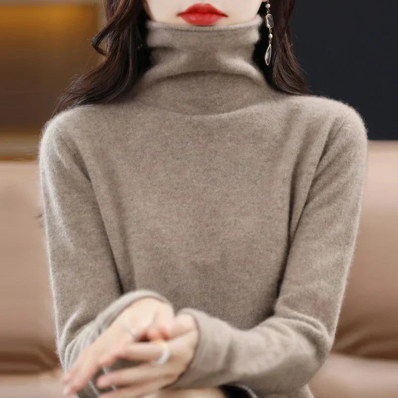 Mathilde 100 Percent Merino Wool Classic Turtleneck Knitwear Sweater For Women
