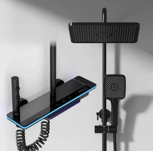 AquaSense Digital Brusesæt – 4 Funktioner, Højt Tryk, Kobberblander, Termostatstyring | Fervei