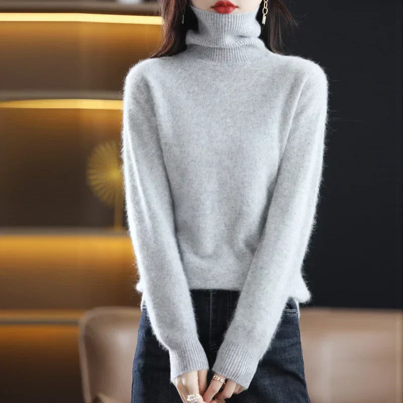 Emma 100 Percent Pure Cashmere Sweater With High Neck For Autumn And Winter