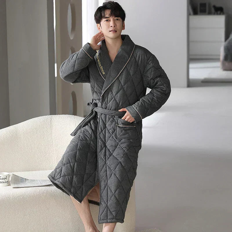 CozyLayer Three-Layer Quilted Bathrobe For Winter Warmth