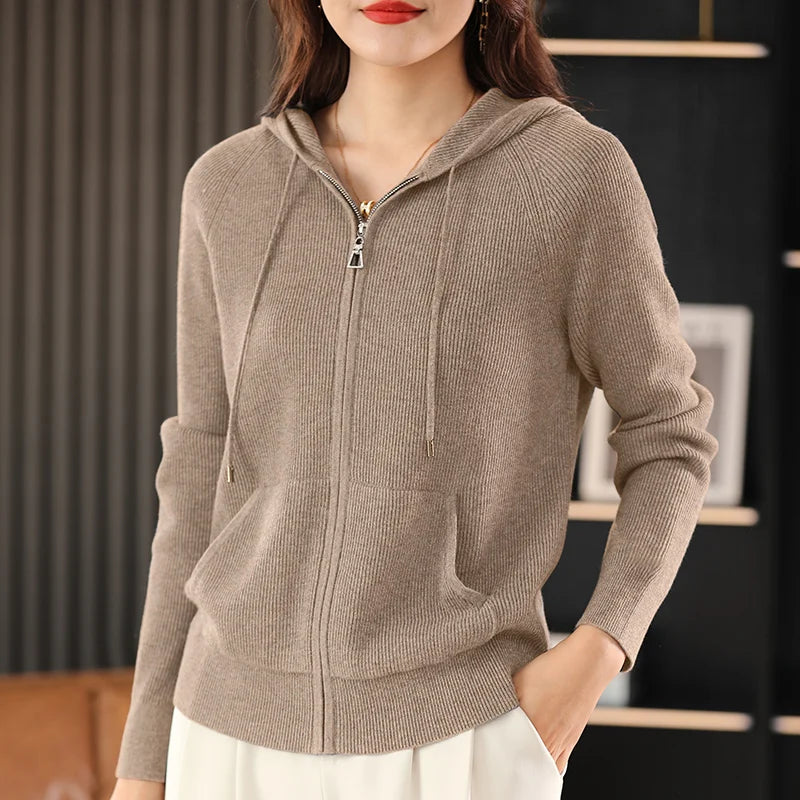 Lana Wool-Blend Cardigan With Zipper For Autumn And Winter