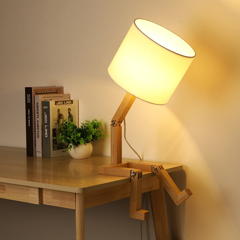 Wooden Table Lamp in Robot Shape