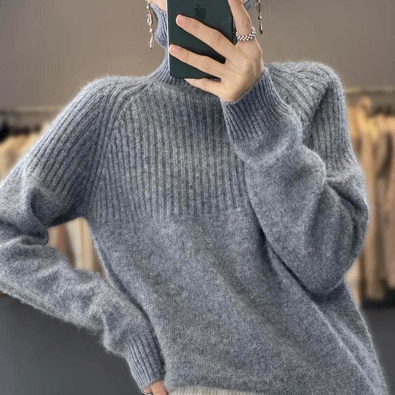 Elouise Women’s Wool Turtleneck Sweater Classic Knit Style