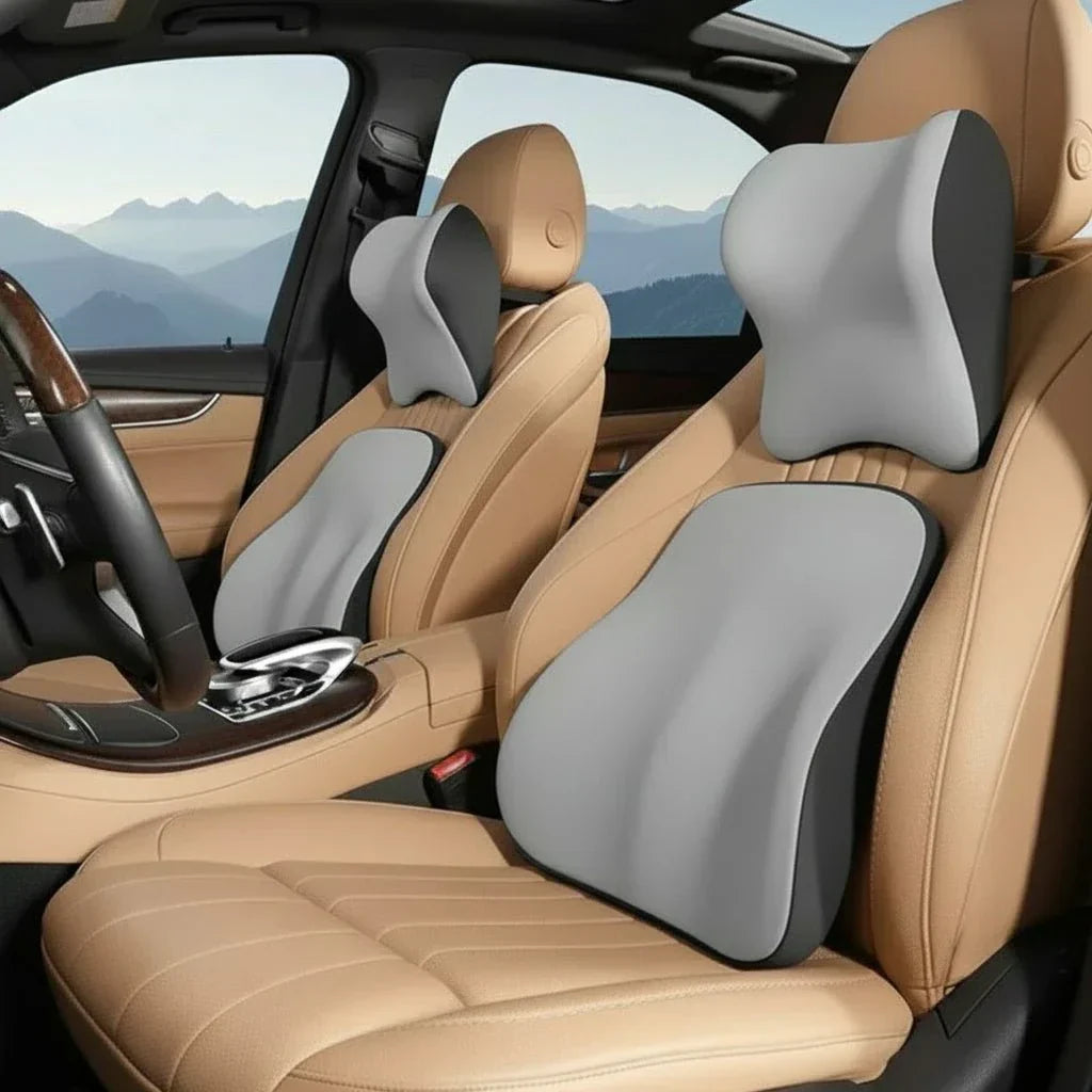 AeroEase Memory Foam Car Neck and Lumbar Pillow for Maximum Comfort