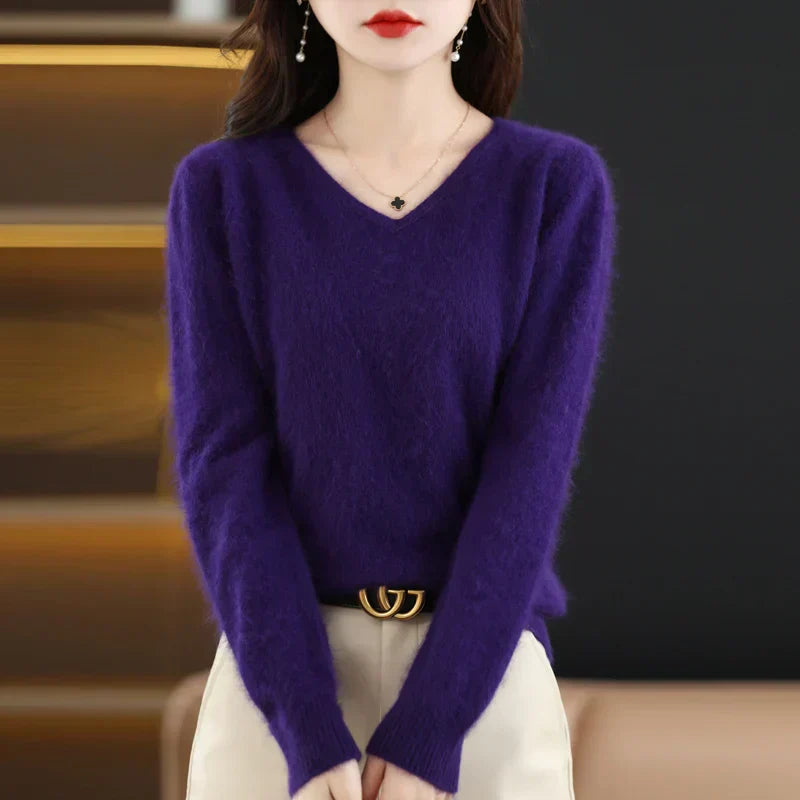 Pull en cachemire Sarah Édition Classique avec col en V tricoté au Japon