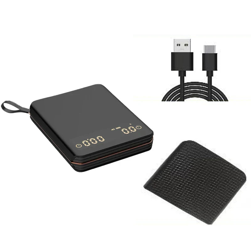 Cyfrowa waga do kawy 2000g z timerem, ładowana przez USB-C, precyzja 0,1g, wyświetlacz LED