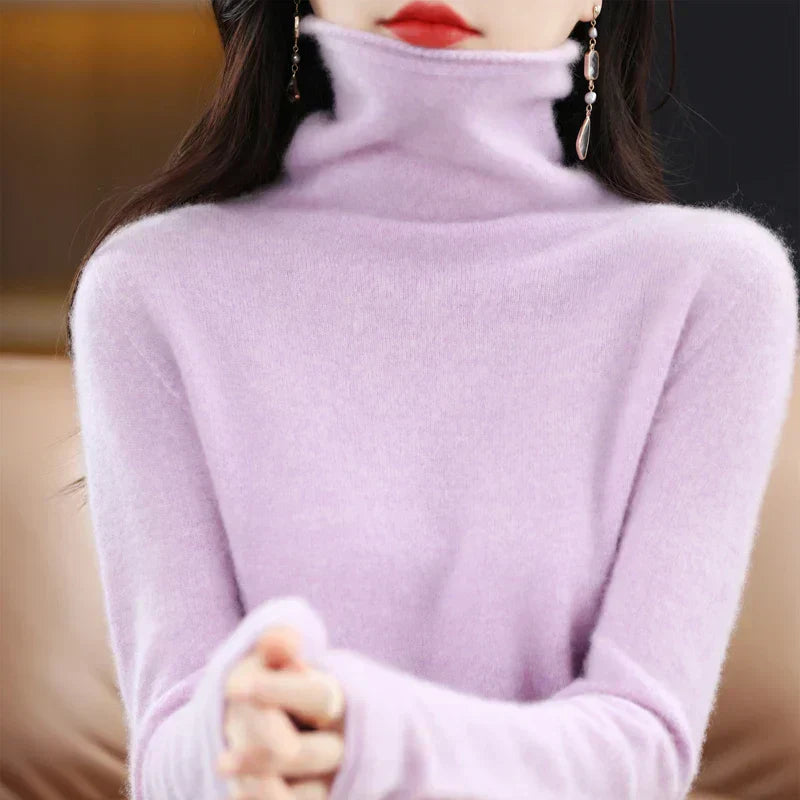 Mathilde 100 Percent Merino Wool Classic Turtleneck Knitwear Sweater For Women
