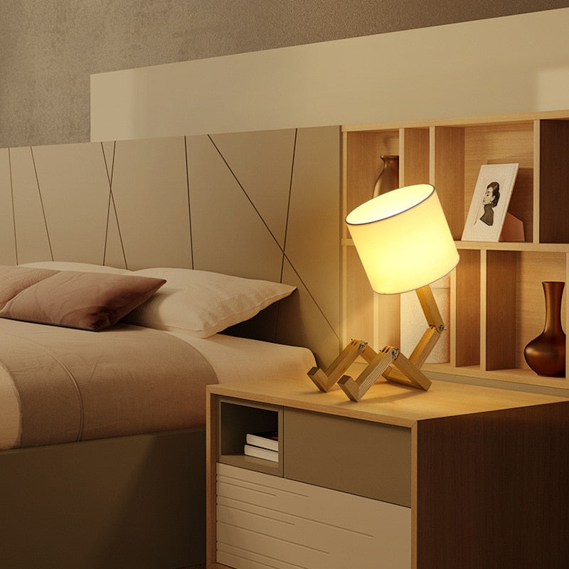 Wooden Table Lamp in Robot Shape