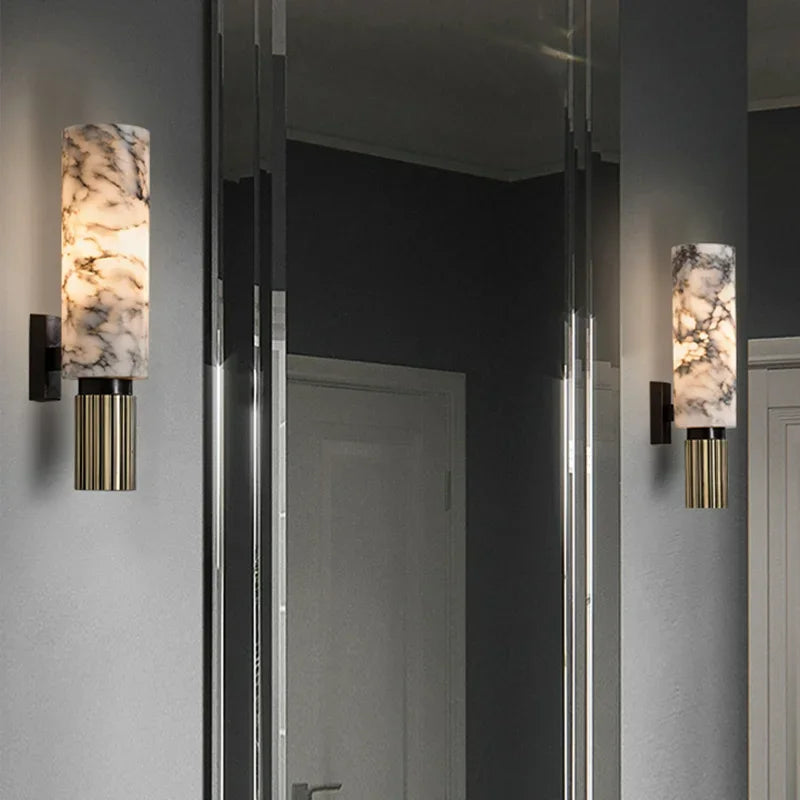 Lampada da Parete in Marmo e Rame Astra per Camere da Letto e Corridoi