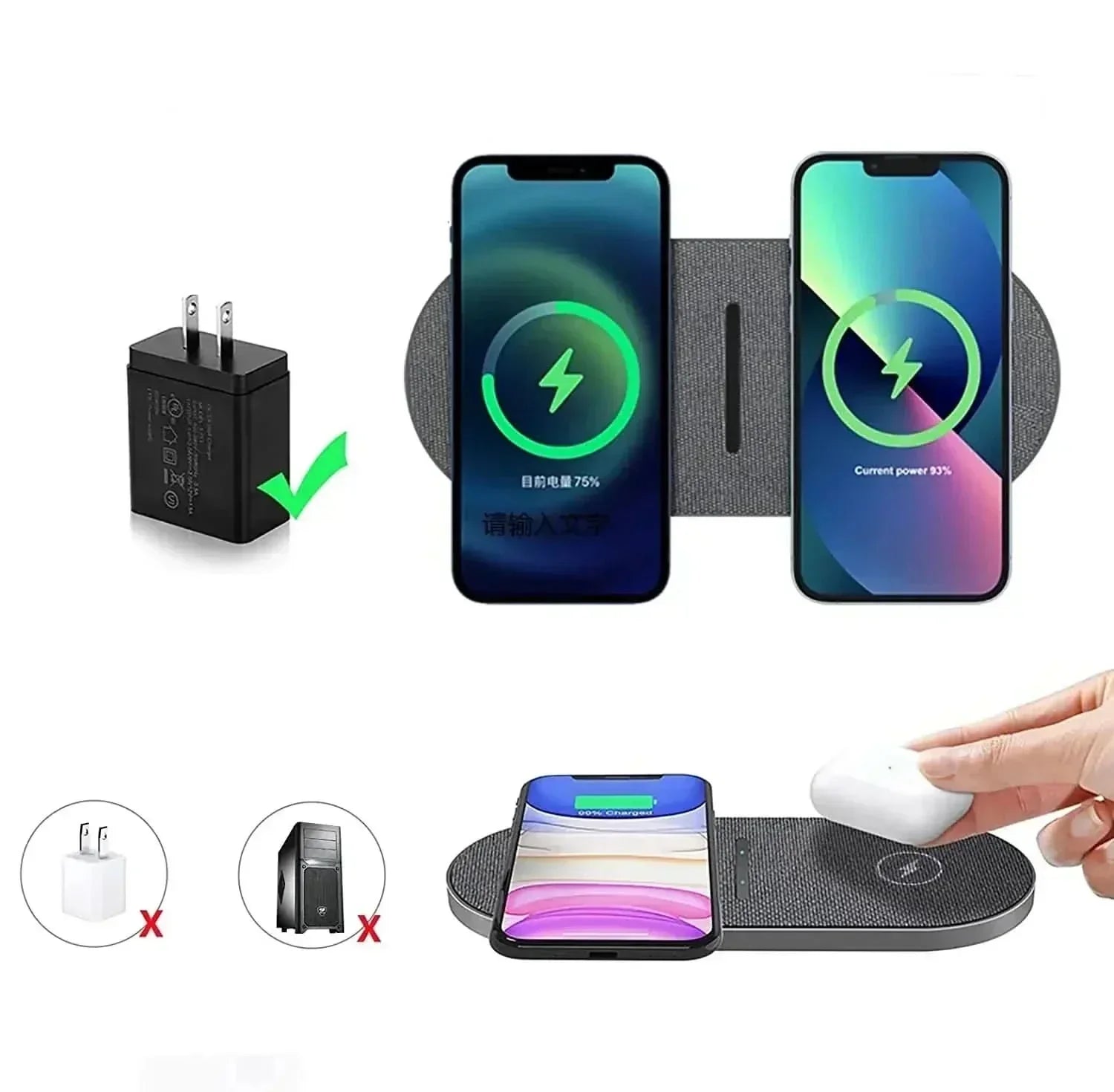 AuroraCharge 40W trådløs opladningsstation til telefoner, høretelefoner og Android-enheder