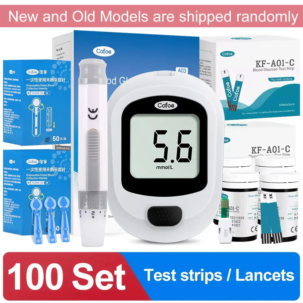 Blutzuckermessgerät-Set – Diabetes-Glukometer mit Teststreifen und Lanzetten | Fervei