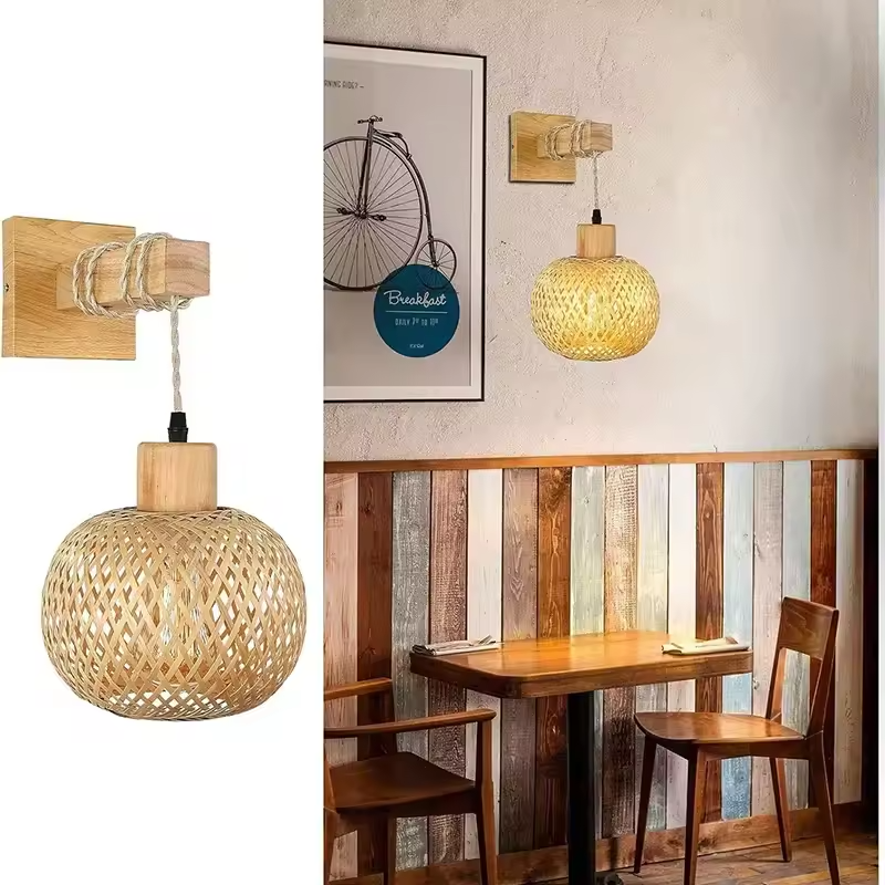 Lumi Kollektion Handgewebte Bambus- und Rattan-Wandlampe