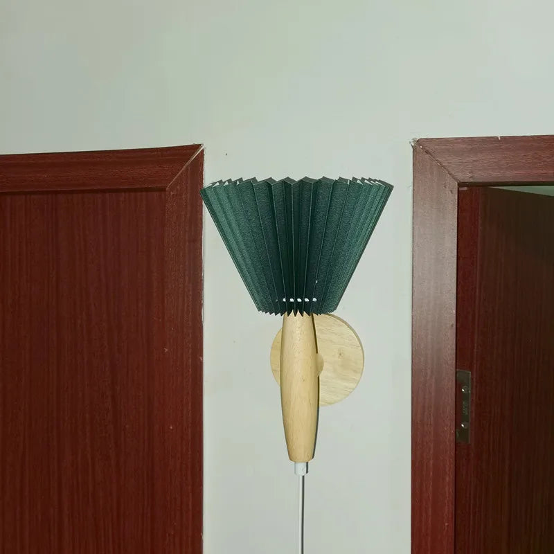 Lyren Wood Wall Sconce With A Pleated Shade For Cozy Warm Ambient Glow