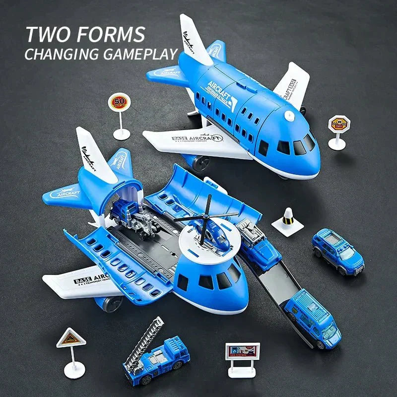 AirNova Playset Inertial Airplane And Vehicle Set With Helicopter And Road Signs