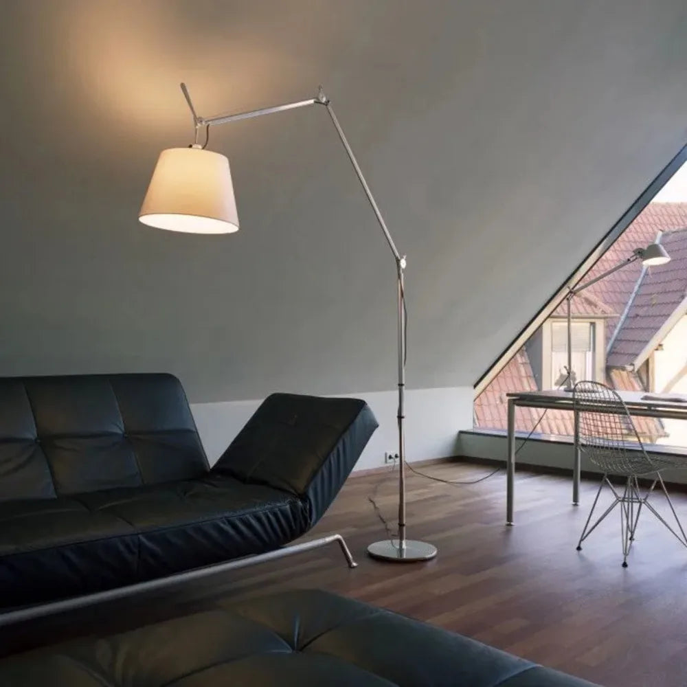 LuminaFlow Long-Arm Floor Lamp In Korean-Scandi Style