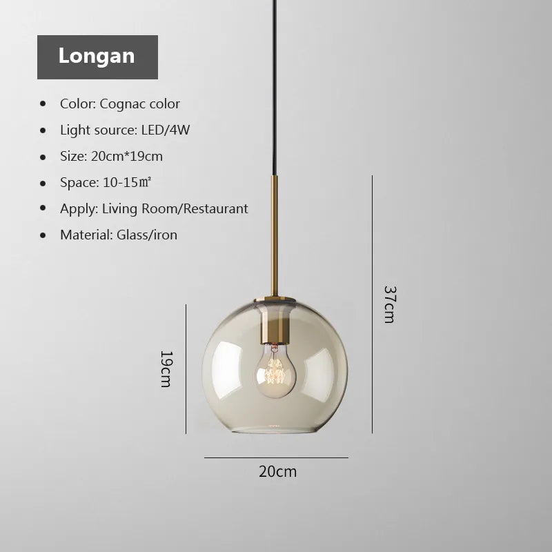 Lampada a sospensione in vetro industriale nordico con LED, stile moderno di lusso