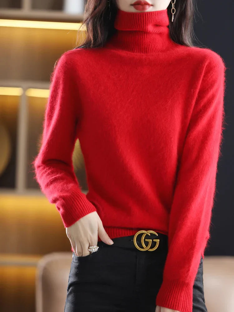 Suéter de cuello alto 100% cachemira para mujer, ajuste slim, en 23 colores