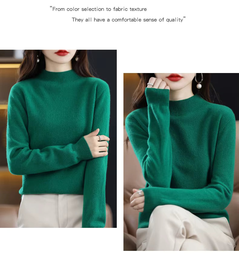 Aurora Kvinders 100% Ren Uld Cashmere Sweater til Efterår og Vinter | Fervei